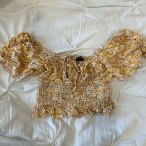 off the shoulder cropped floral shirt